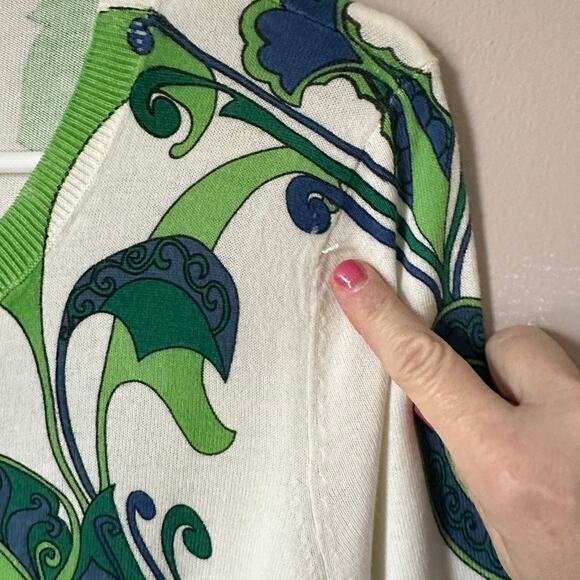 Talbots Cardigan Sweater Womens Petite Medium English Garden Abstract Floral - Picture 8 of 12